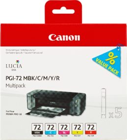 Cartouches d’encre originales Canon PGI72 – Noir mat, Cyan, Magenta, Jaune, Rouge – 6402B009