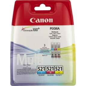 Canon CLI521 3 paquets de cartouches d’encre originales – Cyan, Magenta, Jaune – 2934B010