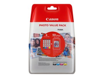 Canon CLI571 Pack de 4 cartouches d’encre originales – 50 feuilles de papier photo – 0386C006