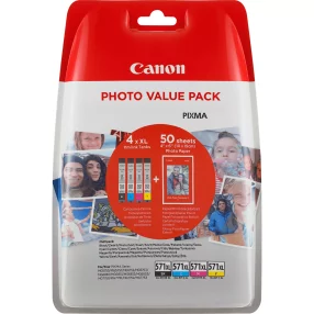 Canon CLI571XL Pack de 4 cartouches d’encre originales – 50 feuilles de papier photo – 0332C005