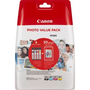 Canon CLI581 Pack de 4 cartouches d’encre originales – 50 feuilles de papier photo – 2106C005