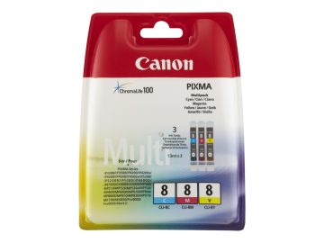Canon CLI8 Pack de 3 cartouches d’encre originales – Cyan, Magenta, Jaune – 0621B029