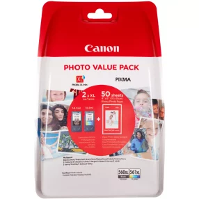 Canon PG560XL Noir + CL561XL Couleur Pack de 2 cartouches d’encre originales – 50 feuilles de papier photo – 3712C004