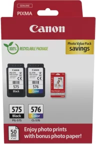 Canon PG-575/CL-576 Pack de 2 cartouches d’encre originales + 50 feuilles de papier photo – 5438C004