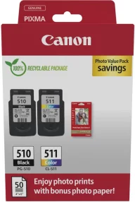 Canon PG-510/CL-511 Multipack de 2 cartouches d’encre originales + 50 feuilles de papier photo – 2970B017