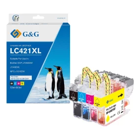 Pack de 4 cartouches PREMIUM marque G&G compatible Brother LC421XLBK + LC421XLC + LC421XLM + LC421XLY