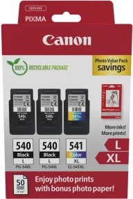 Canon PG-540L/CL-541XL Multipack de 3 cartouches d’encre originales + 50 feuilles de papier photo – 5224B015